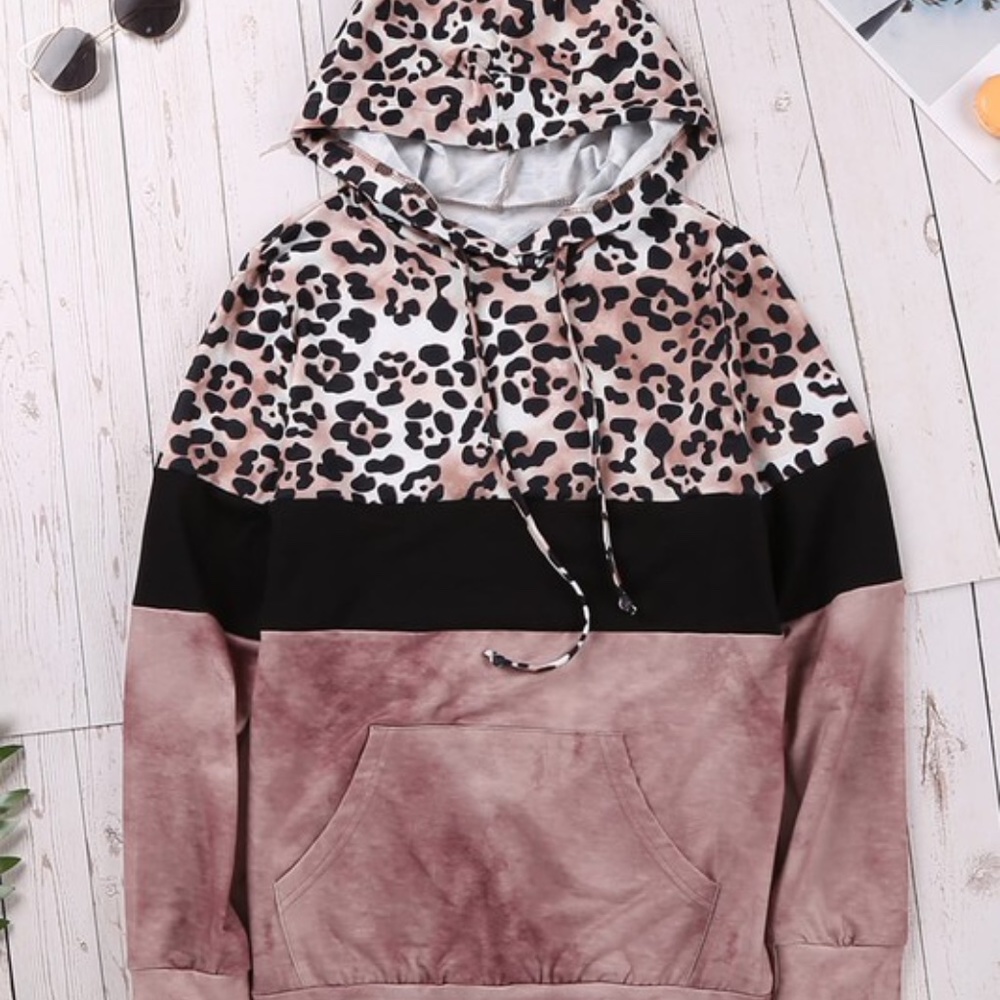 Boho Pink Leopard Print Tie Dye Sweater Top - Picture 6 of 7